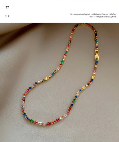 Ensemble bijoux femme luxe, chaîne zircon coloré, collier & bracelet, style coréen .