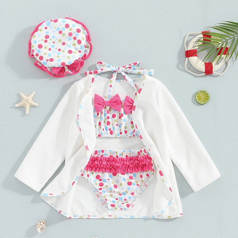 Set maillot de bain fille 4 pcs – avec bonnet & manteau (2‑6 ans)