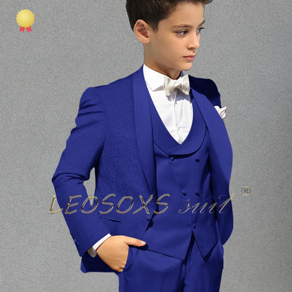 Tenue de Fête Garçon – Ensemble Costume Jacquard Champagne, Élégant et Confortable