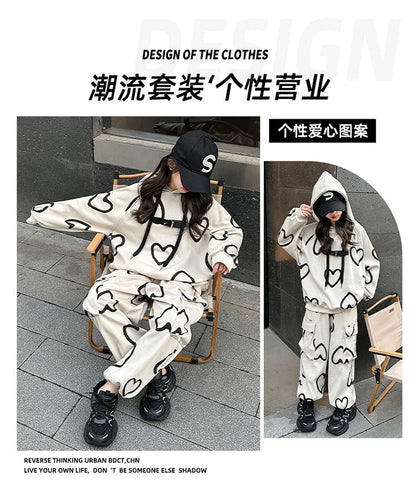 Ensemble survêtement fille 5-12 ans, sweat à capuche et pantalon, automne-hiver .