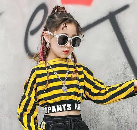 Costume danse jazz fille hip-hop manches longues rayé