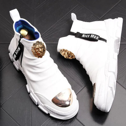 Bottes de moto hommes en cuir hautes – Style coréen décontracté A26