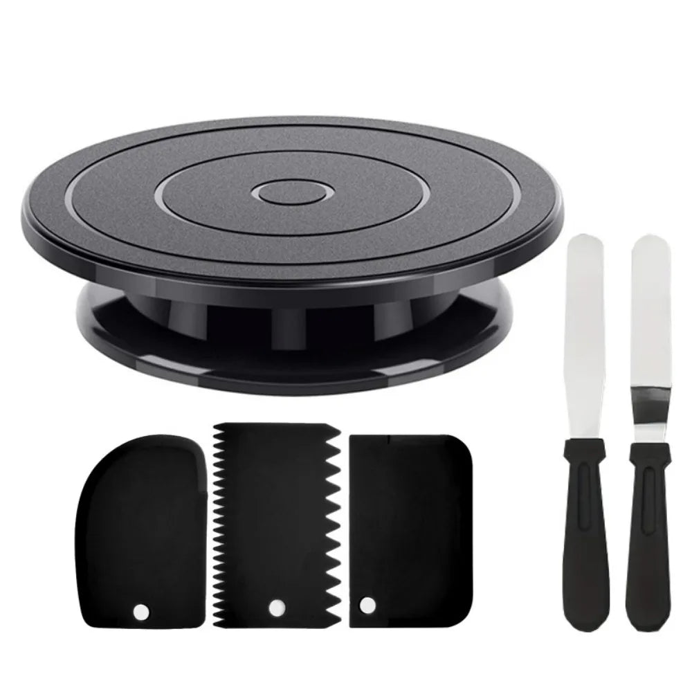 Kit décoration gâteau 6 pcs – plateau tournant, 2 spatules & 3 grattoirs pour glaçage