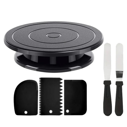 Kit décoration gâteau 6 pcs – plateau tournant, 2 spatules & 3 grattoirs pour glaçage