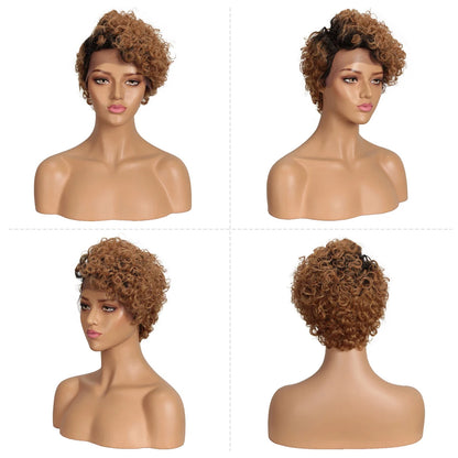 Perruque Bob Lace Front 100% Naturelle, Cheveux Crépus Bouclés, Pixie Court, Sans Colle, 13x1 .