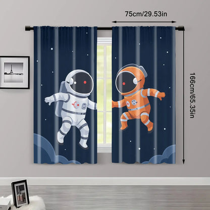 Rideaux en tissu d'astronaute spatial (sans tige), 2 pièces, pour salon, bureau, cuisine, chambre à coucher