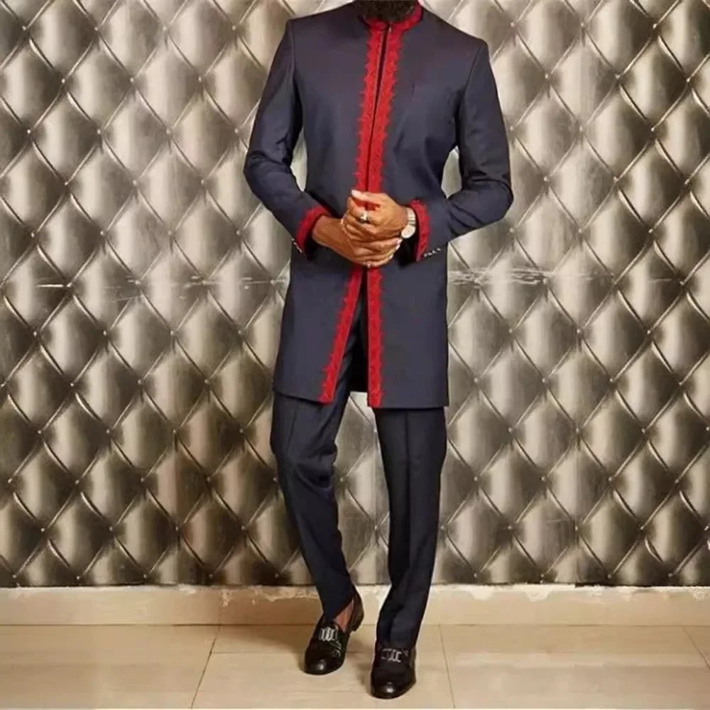 Ensemble Bazin Riche homme, tenue africaine 2 pièces, veste zip Dashiki et pantalon .