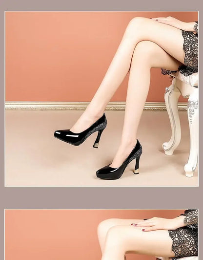 Escarpins plateforme femme cuir, talon épais, bout pointu, marron, mode .