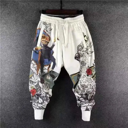 Pantalon Haren ample homme, élastique à lacets, poche imprimée, style coréen printemps-automne