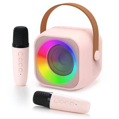 Mini machine karaoké Bluetooth enfants K12, portable avec 2 micros sans fil.