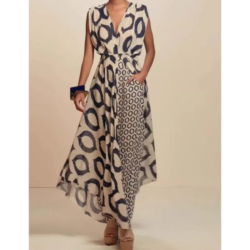 Ensemble Femme 2 Pièces Slim Sans Manches – Haut Long à Col V et Pantalon Taille Haute