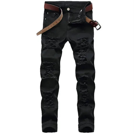 Jean Homme Destroy Droit, Pantalon Denim Blanc Grande Taille 28-42, Marque Mode .