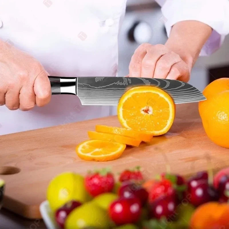 Couteau de cuisine laser Damas Aleaver, ustensile pour viande et fruits, couteau à désosser, ciseaux opaques jetables