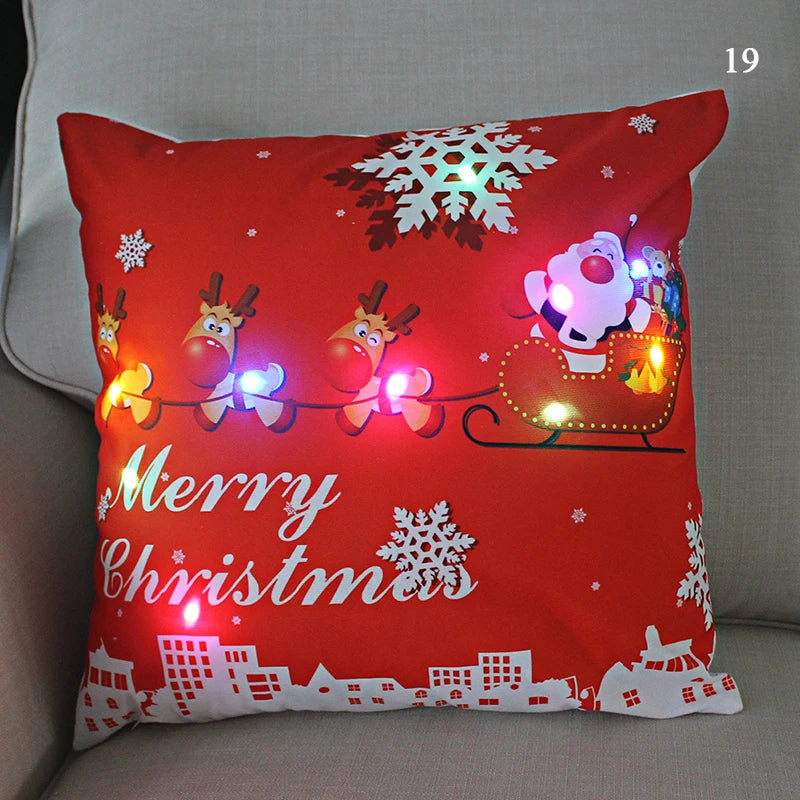 Housse coussin Noël LED Père Noël﻿– lumineux, déco maison, nouvel an