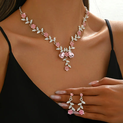 YIKOOLIN Ensemble Bijoux Femme – 3 Pièces Fleur Goutte d’Eau, Collier & Boucles, Style Élégant