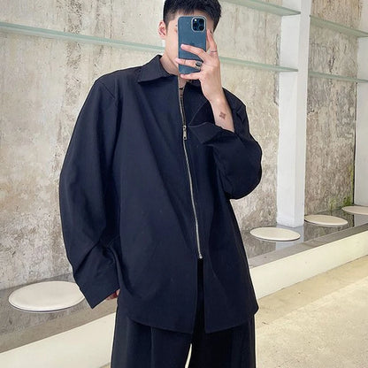 Chemises homme décontractées col rabattu, fermeture éclair