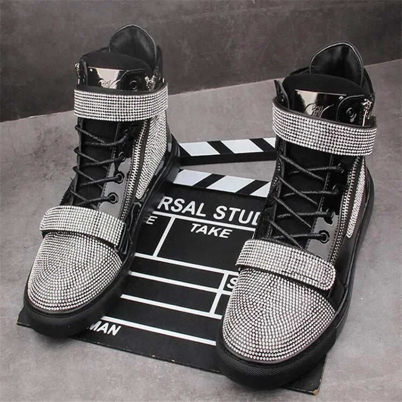 Chaussures plates homme à paillettes et strass – Style skateboard tendance