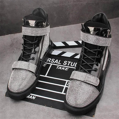 Chaussures plates homme à paillettes et strass – Style skateboard tendance