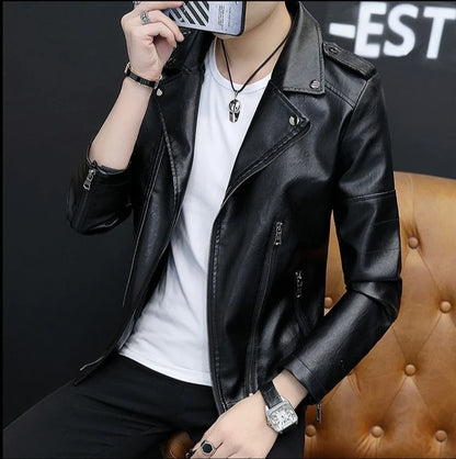 Blazer homme slim fit en cuir, style coréen, simple boutonnage, décontracté luxe .