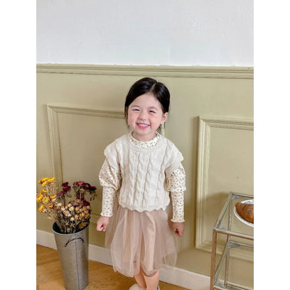 Gilet tricoté fille – sans manches, mode printemps/automne, 1‑7 ans