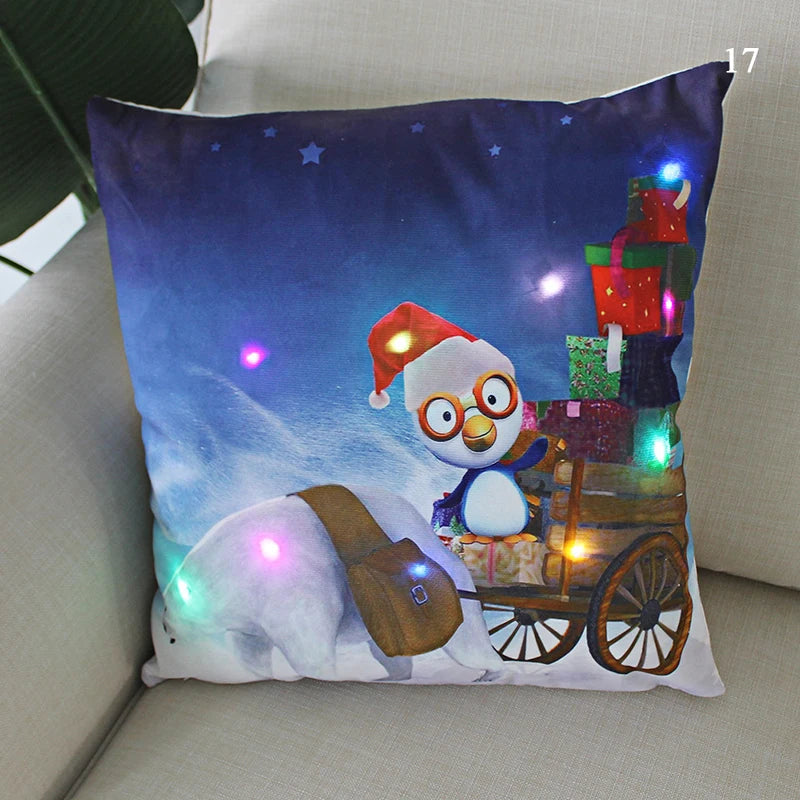 Housse coussin Noël LED Père Noël﻿– lumineux, déco maison, nouvel an