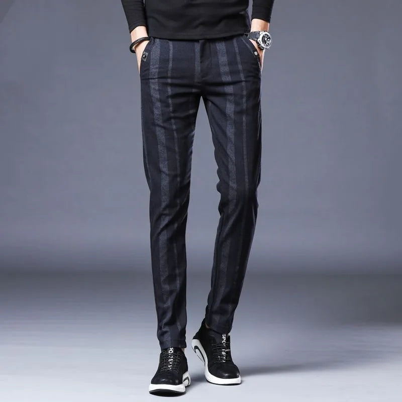 Pantalon Slim à Rayures Homme  – Streetwear Coréen, Mode Masculin, Basique Sport, Nouvelle Collection Printemps-Été