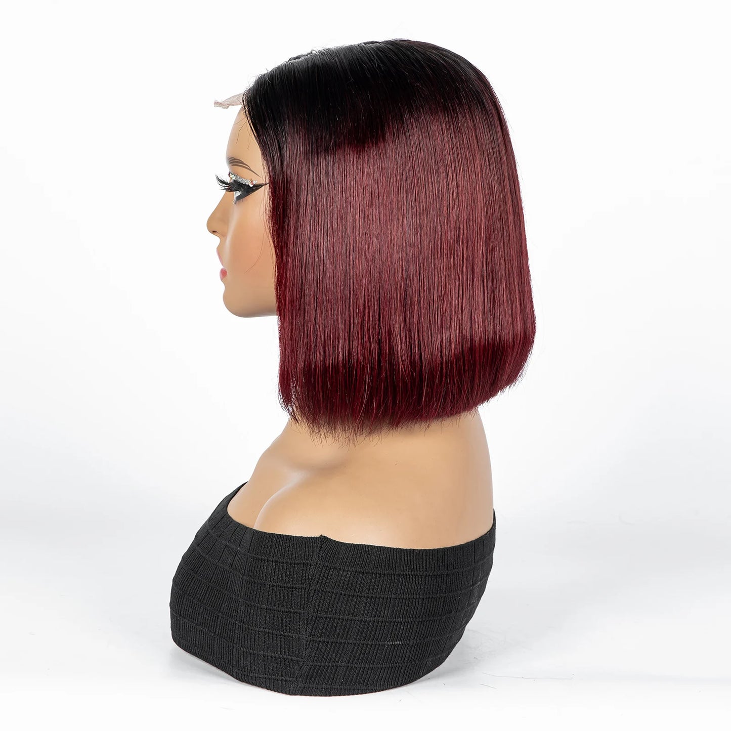 Perruque Bob courte droite colorée – cheveux humains 100%, dentelle 2x6 transparente, densité 250%