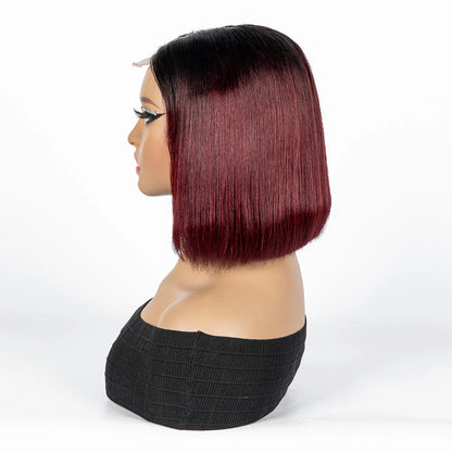 Perruque Bob courte droite colorée – cheveux humains 100%, dentelle 2x6 transparente, densité 250%