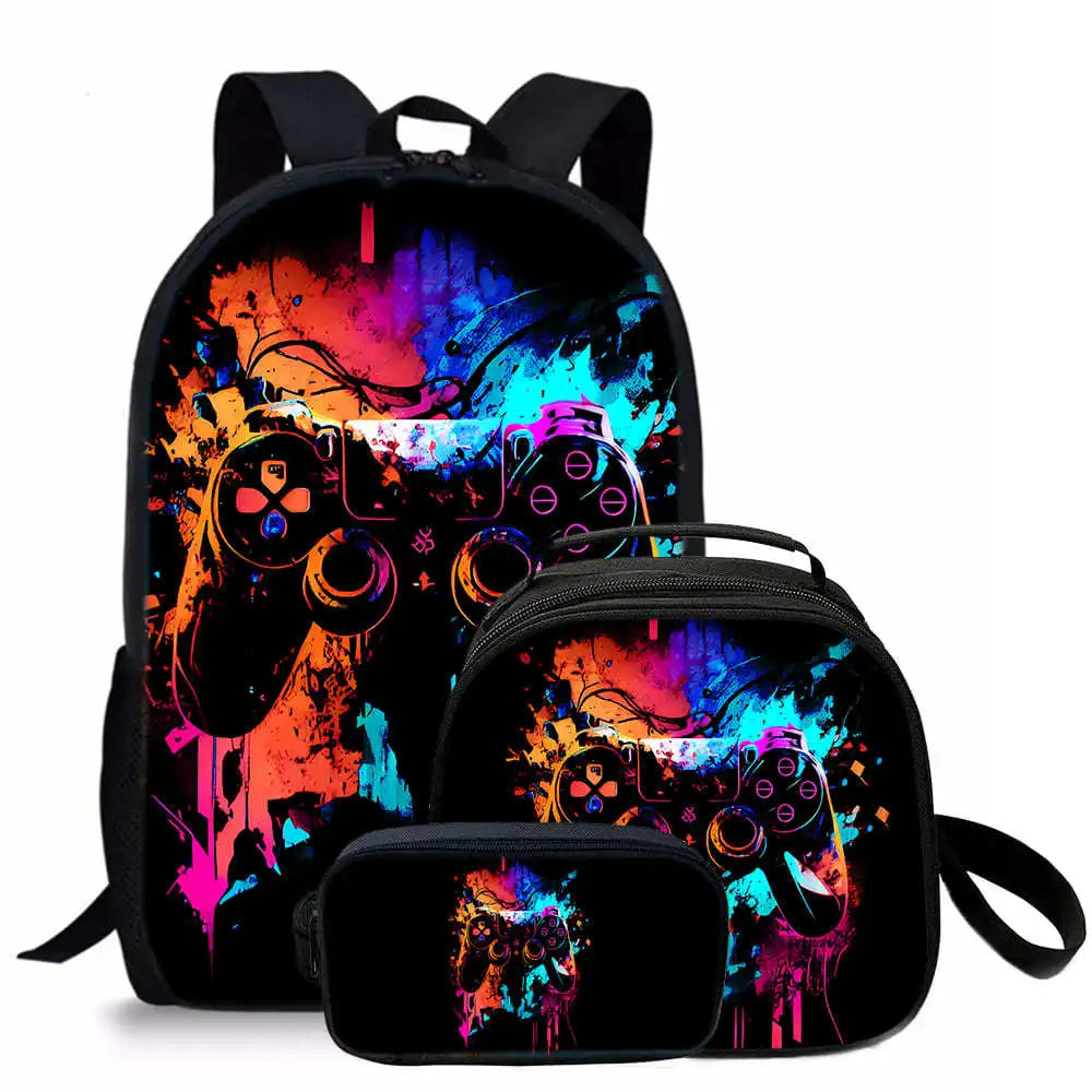 sac d’école, sac déjeuner, trousse pour étudiant Tapis de jeu 3D tendance, 3 pièces .