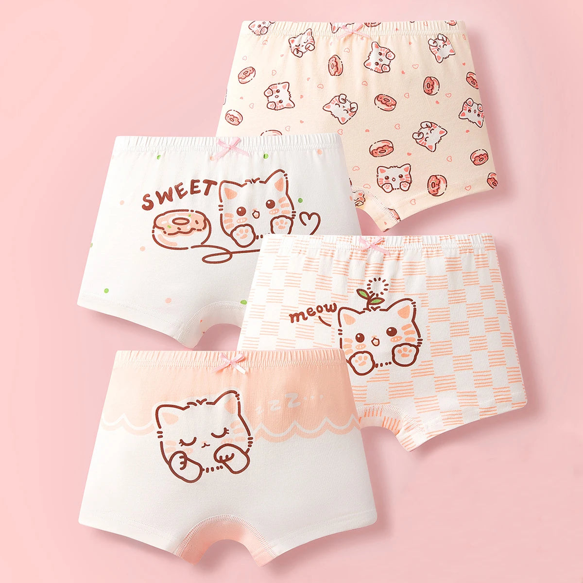 Lot 4 pièces culottes coton fille – Motifs dessin animé doux et confortables