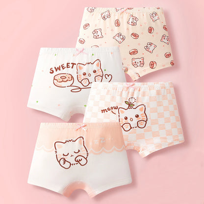Lot 4 pièces culottes coton fille – Motifs dessin animé doux et confortables