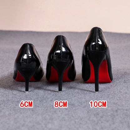 Escarpins femme cuir souple talons hauts fond rouge mariage , fête.