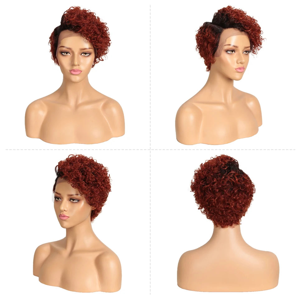 Perruque Bob Lace Front 100% Naturelle, Cheveux Crépus Bouclés, Pixie Court, Sans Colle, 13x1 .