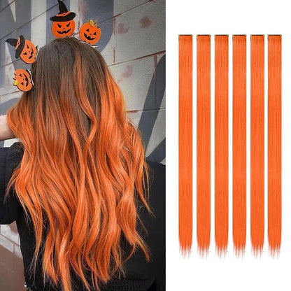 Extensions capillaires synthétiques à reflets colorés pour filles, postiches lisses multicolores de 22 pouces, 6 pièces/paquet