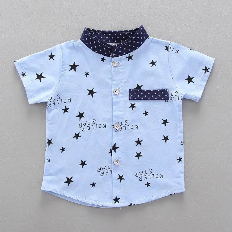Costume d’été bébé garçon 2 pièces chemise et short, tenue décontractée et mode.