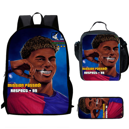 Sac à dos football Lamine Yamal, enfant, 1/3 pièces : sac d’école, sac déjeuner, trousse .