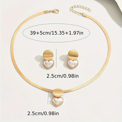 YIKOOLIN Ensemble Bijoux Femme – Doré Chic 3 Pièces, Collier & Boucles Cœur Géométrique