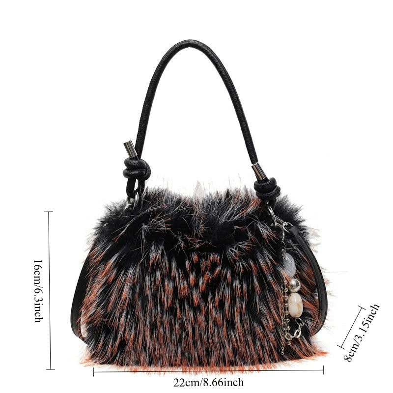 Sac bandoulière femme – Moelleux, couleur dégradée, boucle, mignon, automne hiver, fashion