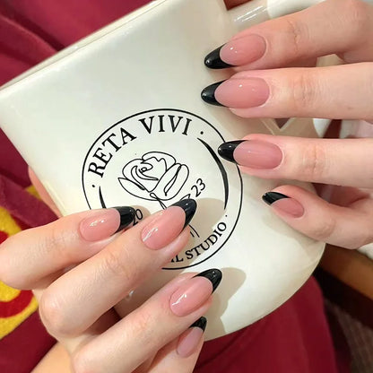 24 pcs faux ongles mi-longs amande noir blanc pois pression﻿