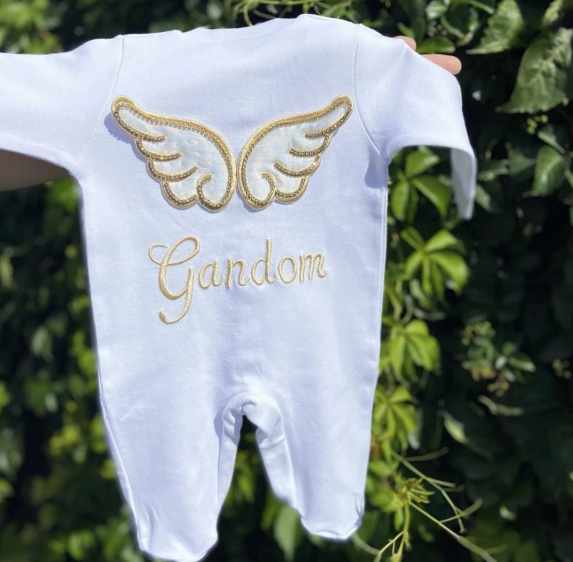 Barboteuse Bébé Jetable avec Nom, Ailes d'Ange, Sortie de Maternité .