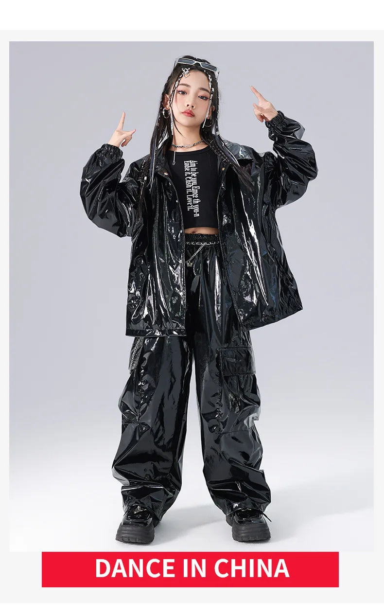 Costume Danse Jazz Garçon Filles, Pantalon Cuir Brillant Rouge, Streetwear Hip Hop Scène .