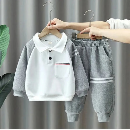 Boys' Outfits - 2-Piece Korean Sweater + Pants Set, Academic Look