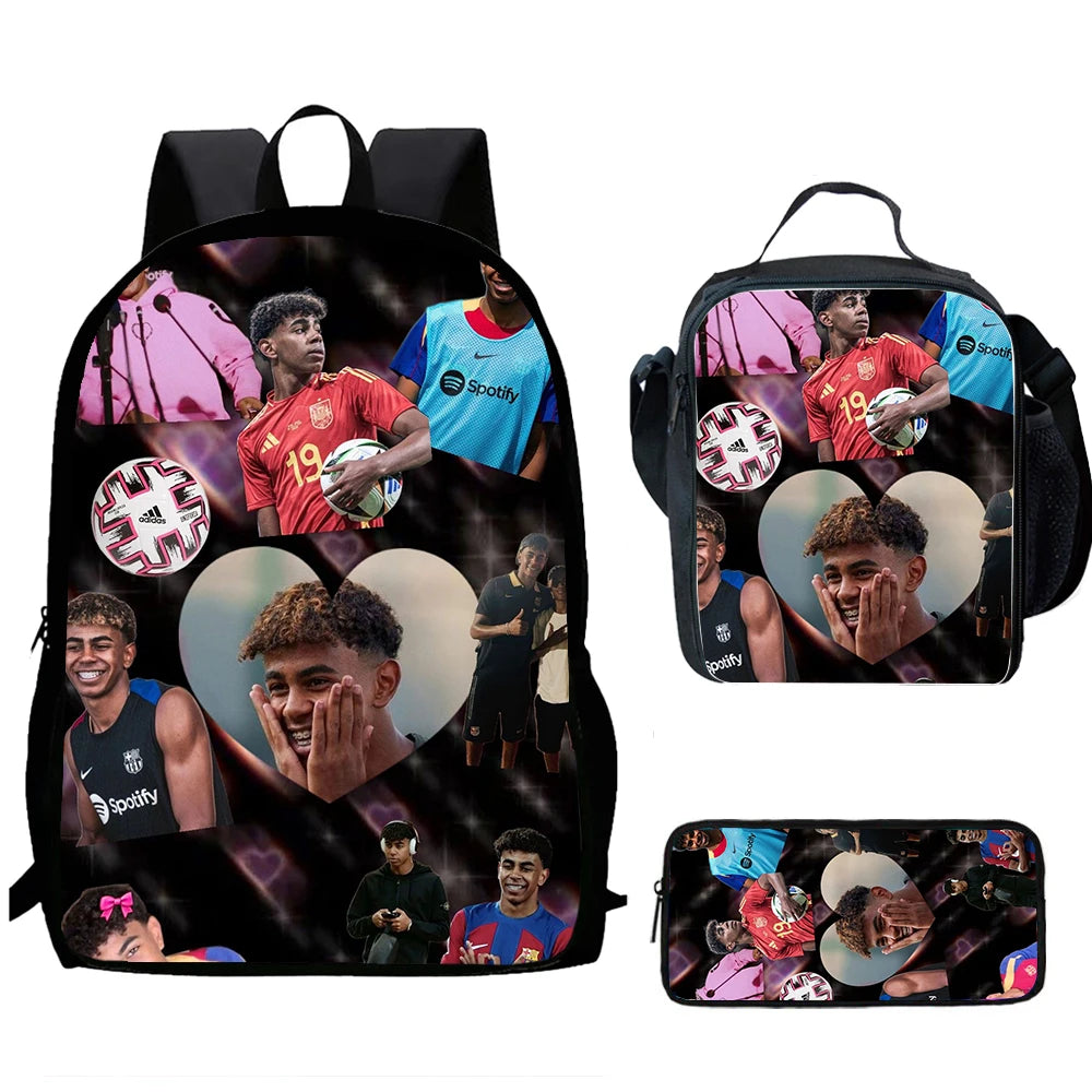 Sac à dos football Lamine Yamal, enfant, 1/3 pièces : sac d’école, sac déjeuner, trousse .