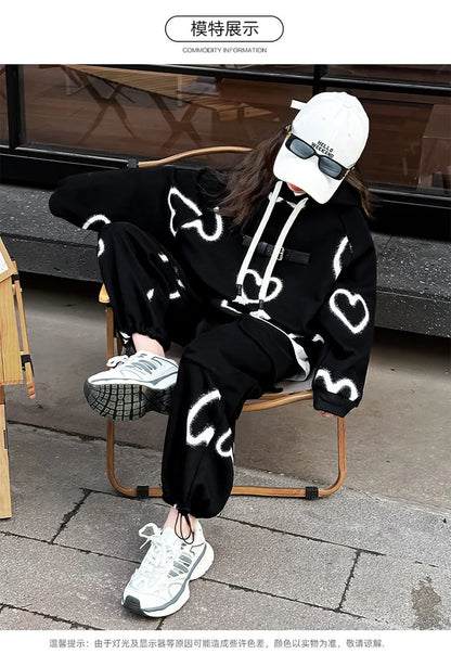 Ensemble survêtement fille 5-12 ans, sweat à capuche et pantalon, automne-hiver .