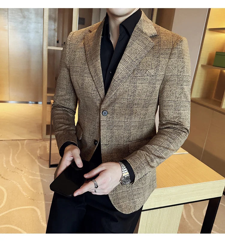 Blazer homme luxe à carreaux, Slim Fit, style britannique – Mariage & affaires .
