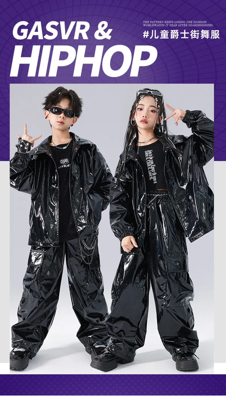 Costume Danse Jazz Garçon Filles, Pantalon Cuir Brillant Rouge, Streetwear Hip Hop Scène .