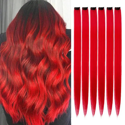 Extensions capillaires synthétiques à reflets colorés pour filles, postiches lisses multicolores de 22 pouces, 6 pièces/paquet
