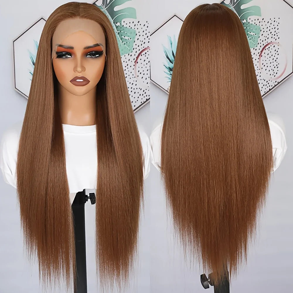 Perruque Lace Front Synthétique – Marron Lisse 13x4