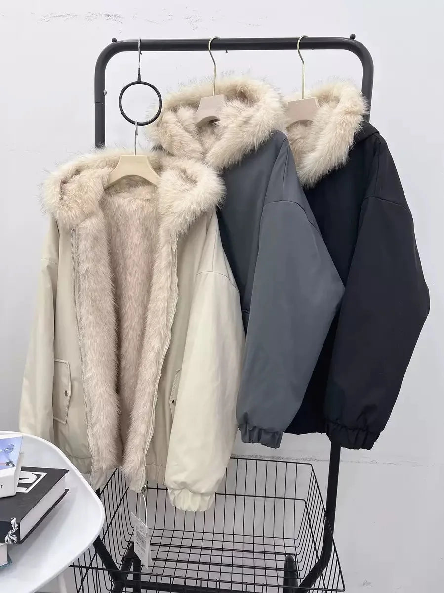 Manteau Femme Chaud – Double Face Capuche Automne/Hiver