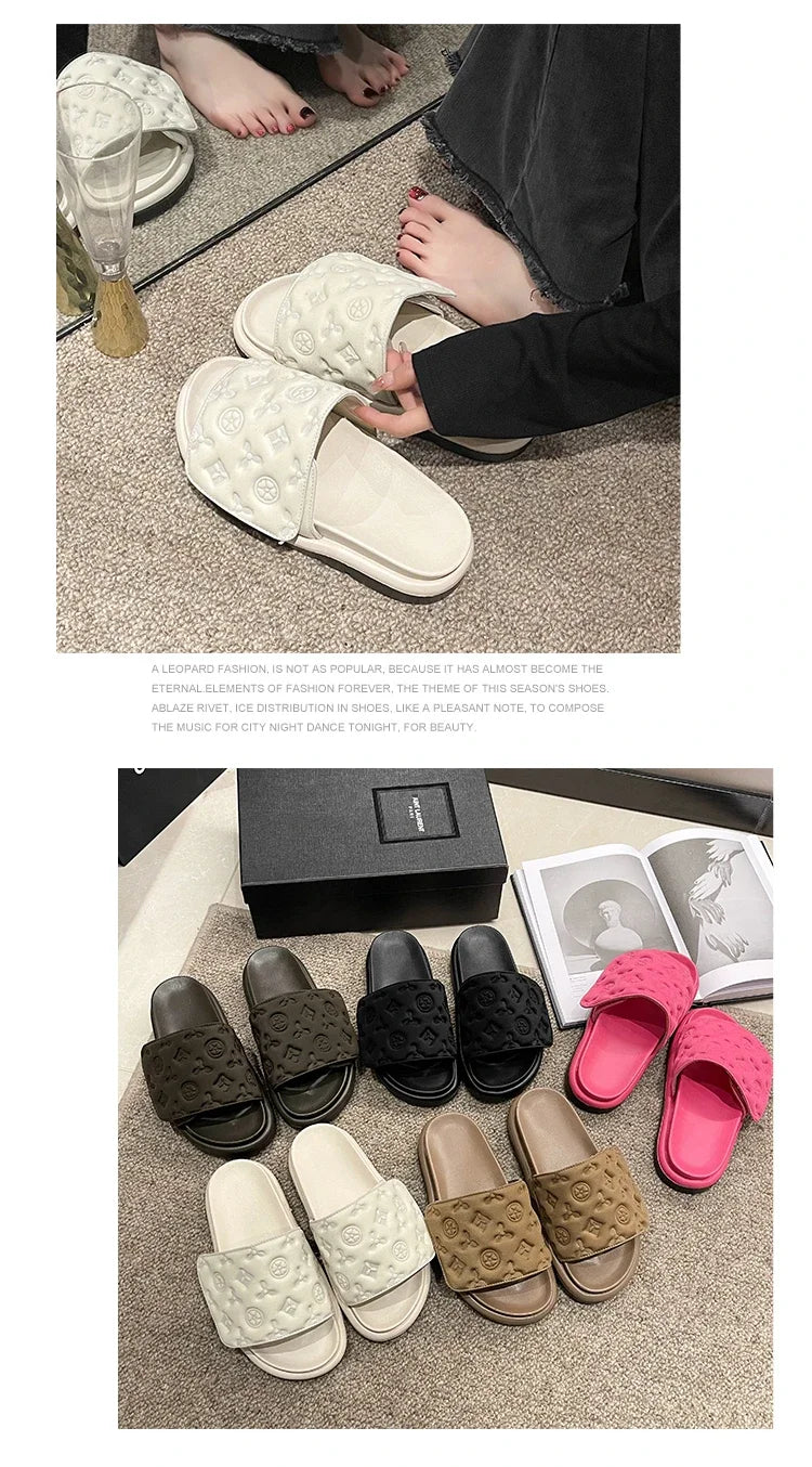 Pantoufles été femme à semelle épaisse, sandales de plage tendance,